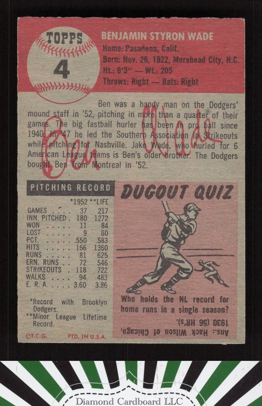 1953 Topps #4 Ben Wade EX f, back