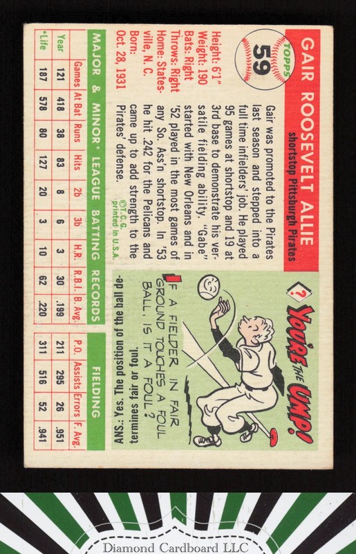 1955 Topps #59 Gair Allie VGEX t, back