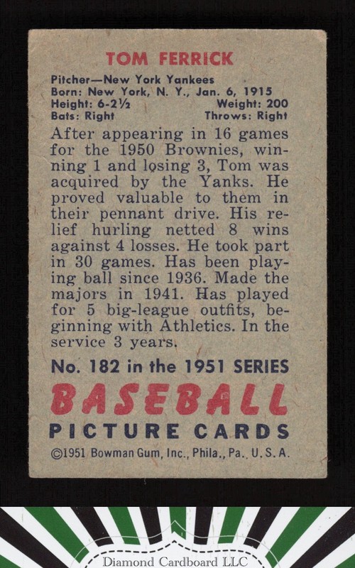 1951 Bowman #182 Tom Ferrick VG, back