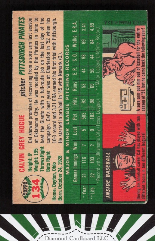 1954 Topps #134 Cal Hogue GD g, back
