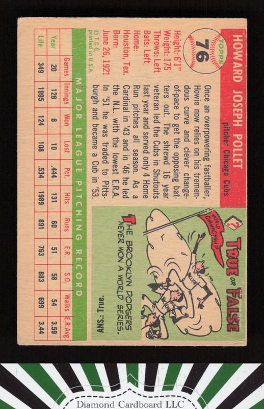 1955 Topps #76 Howie Pollet VGEX g, back