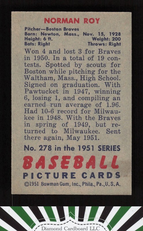 1951 Bowman #278 Norman Roy VGEX+, back