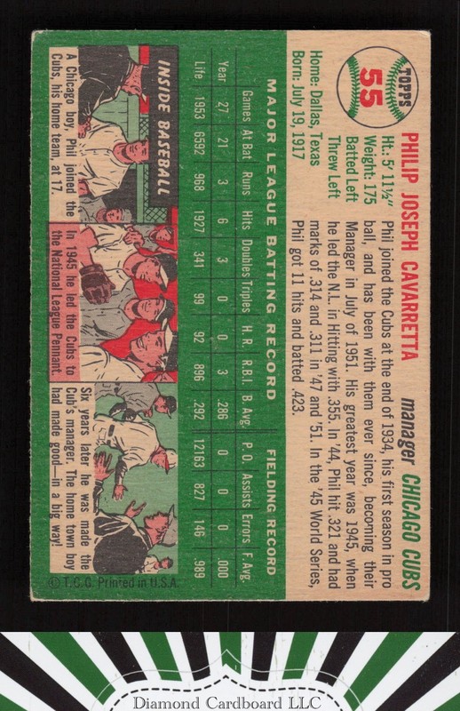 1954 Topps #55 Phil Cavarretta VGEX m, back