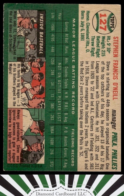 1954 Topps #127 Steve O'Neill VG j, back