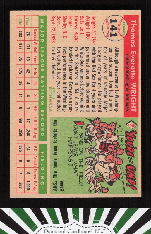 1955 Topps #141 Tom Wright EX l, back
