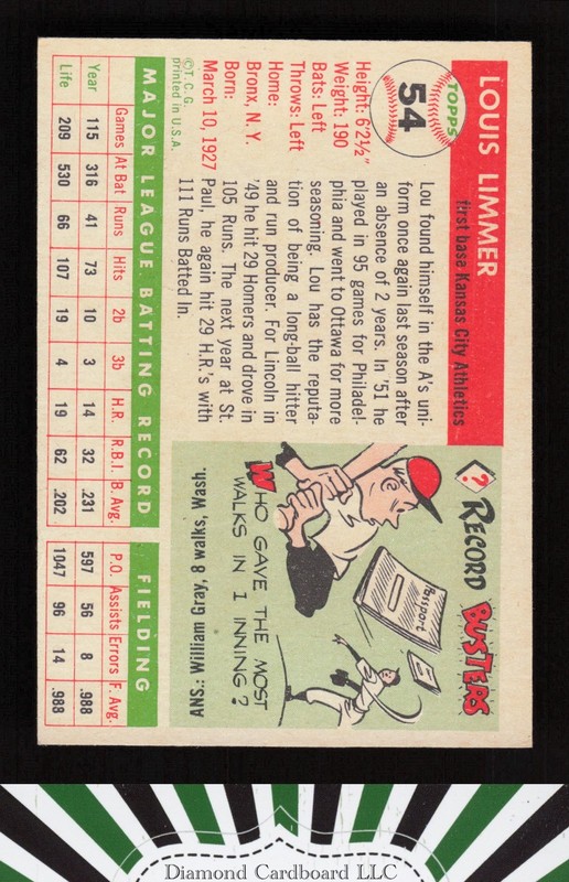 1955 Topps #54 Lou Limmer VG+ k, back