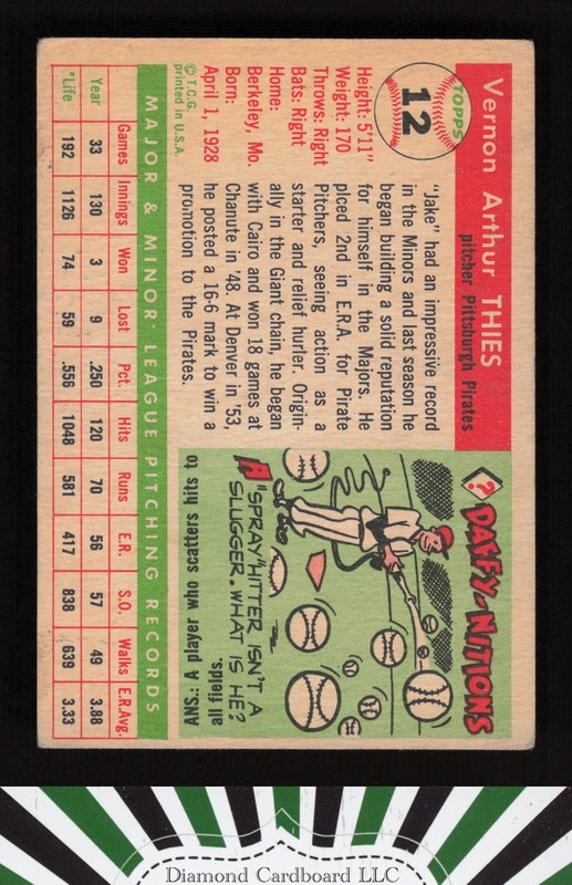 1955 Topps #12 Jake Thies VG+ c, back