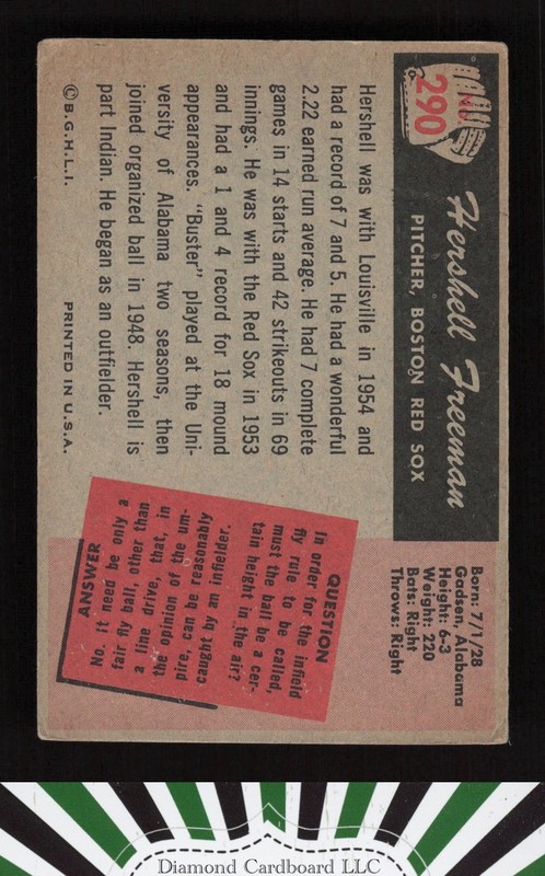 1955 Bowman #290 Hershell Freeman VGEX, back