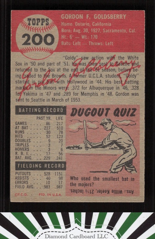 1953 Topps #200 Gordon Goldsberry EXMT g, back