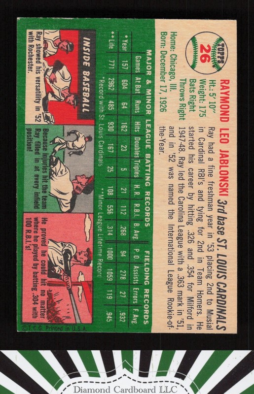1954 Topps #26 Ray Jablonski EX+ k, back