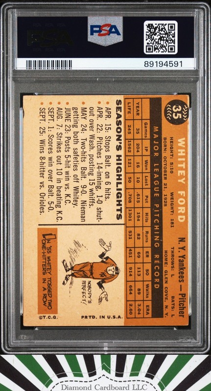 1960 Topps #35 Whitey Ford PSA 4 AUTO 9  DNA [STUNNER BOLD AUTO], back