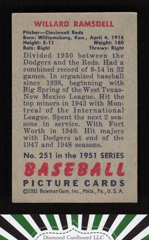 1951 Bowman #251 Willard Ramsdell EX, back