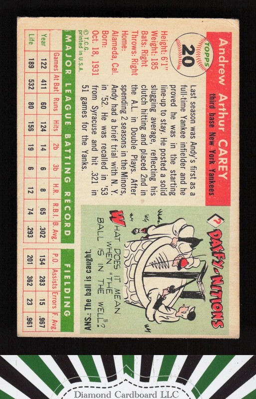 1955 Topps #20 Andy Carey VG+ a, back