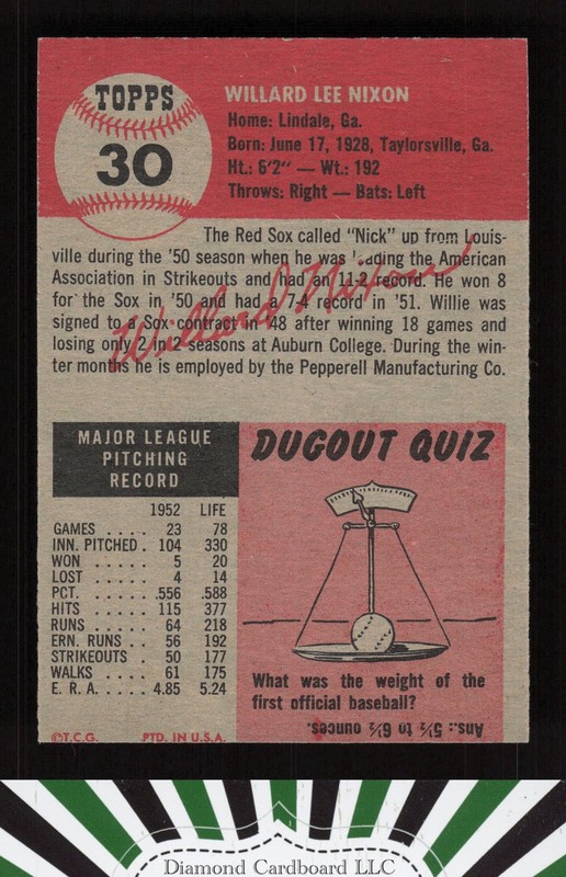 1953 Topps #30 Willard Nixon EX e, back