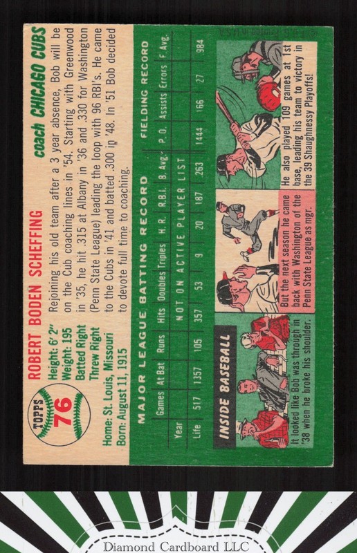 1954 Topps #76 Bob Scheffing VGEX h, back