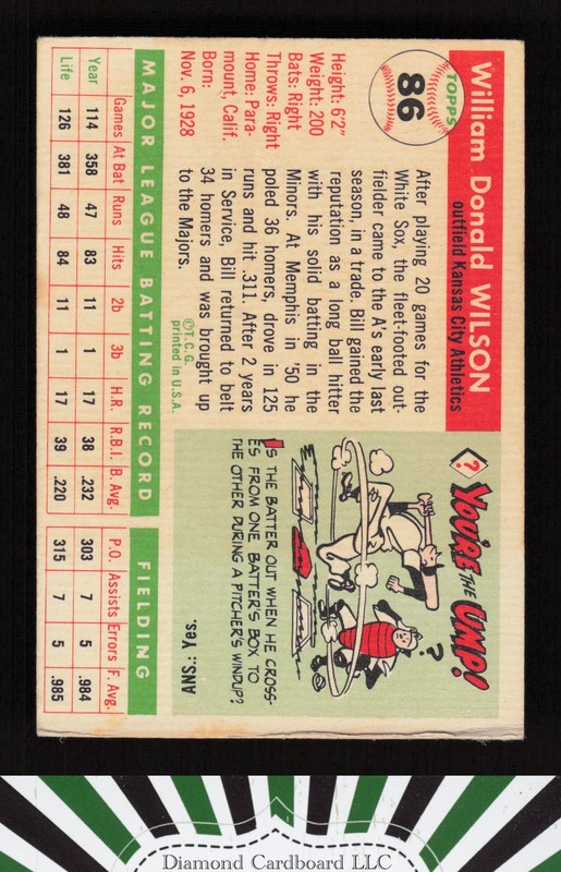 1955 Topps #86 Bill Wilson VG+ o, back