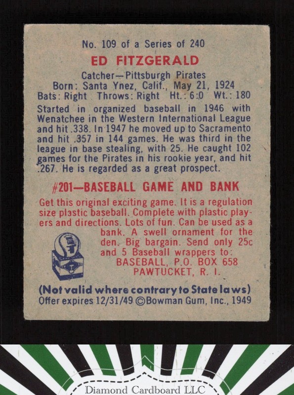 1949 Bowman #109 Ed FitzGerald Printed Name On Back VGEX a, back