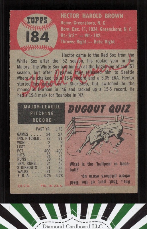 1953 Topps #184 Hal Brown EXMT i, back