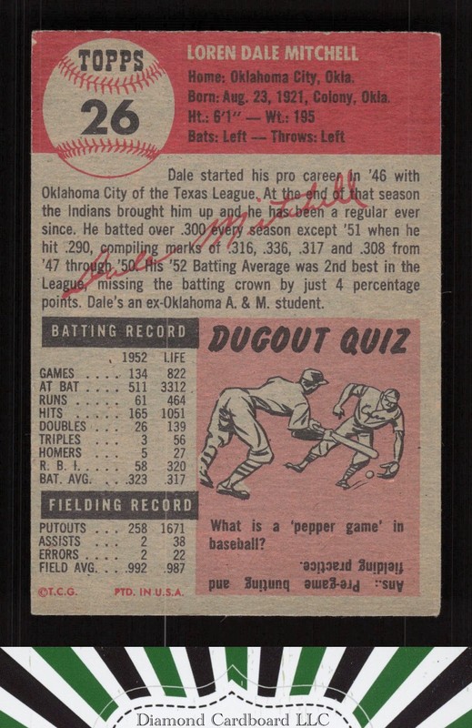1953 Topps #26 Dale Mitchell VGEX+ i, back