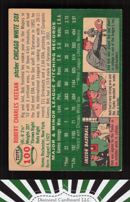 1954 Topps #100 Bob Keegan VGEX n, back