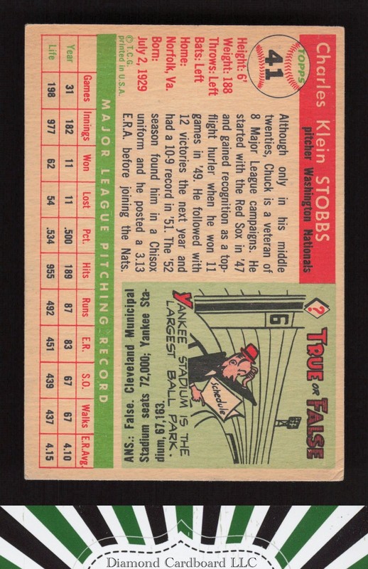 1955 Topps #41 Chuck Stobbs VGEX g, back
