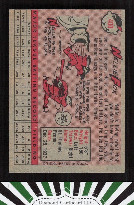 1958 Topps #400 Nellie Fox VGEX+ g, back