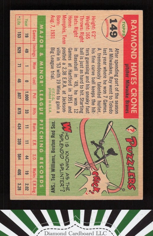 1955 Topps #149 Ray Crone VGEX+ j, back
