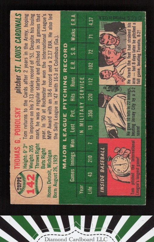 1954 Topps #142 Tom Poholsky VGEX+ l, back