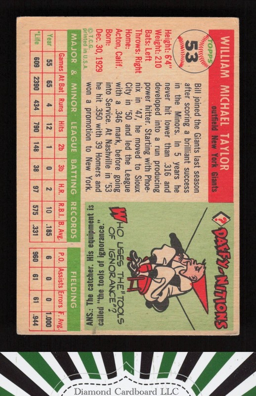 1955 Topps #53 Bill Taylor VGEX f, back