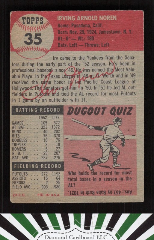 1953 Topps #35 Irv Noren GD i, back