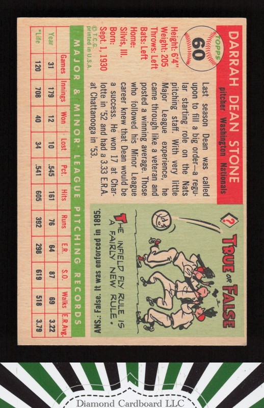 1955 Topps #60 Dean Stone VGEX n, back