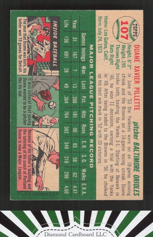 1954 Topps #107 Duane Pillette EXMT j, back