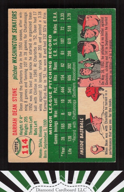 1954 Topps #114 Dean Stone VGEX (MK) k, back