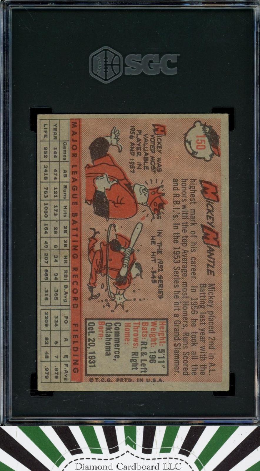 1958 Topps #150 Mickey Mantle SGC 4.5, back