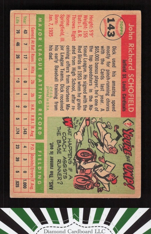 1955 Topps #143 Dick Schofield GD+ a, back