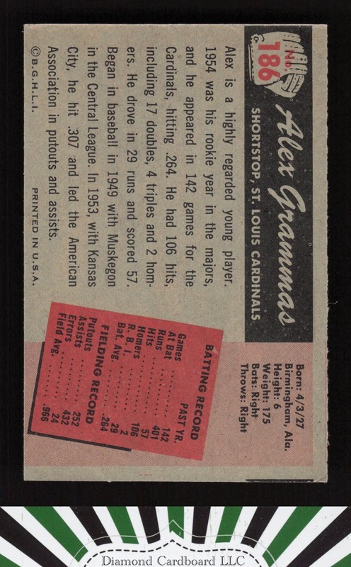 1955 Bowman #186 Alex Grammas EX, back