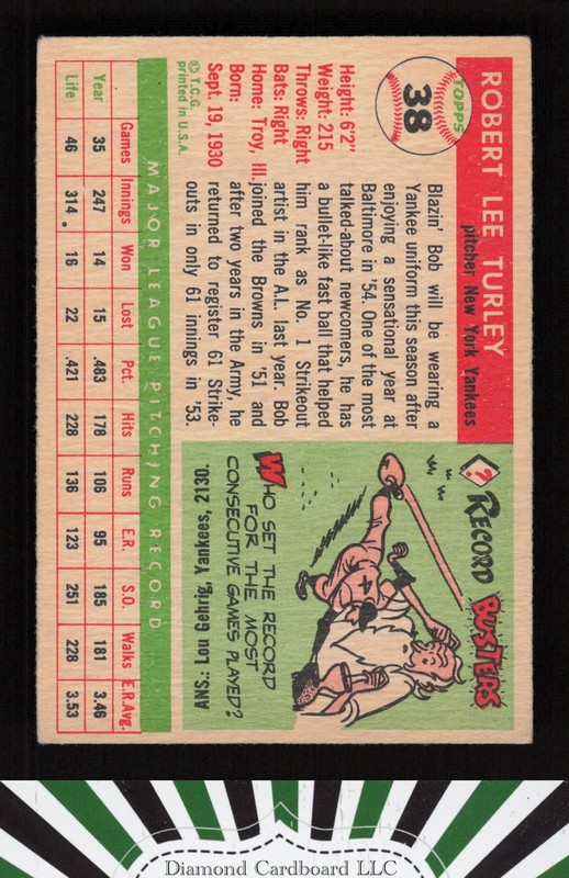 1955 Topps #38 Bob Turley VG+ [CENTERED] g, back