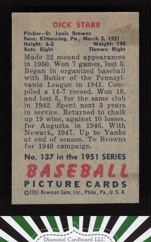1951 Bowman #137 Dick Starr VGEX+, back