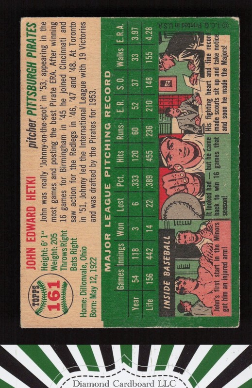 1954 Topps #161 John Hetki GD d, back