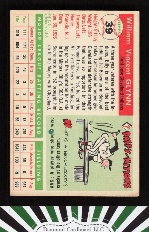 1955 Topps #39 Bill Glynn VGEX g, back
