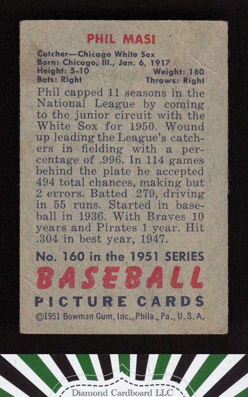 1951 Bowman #160 Phil Masi VG [CENTERED], back