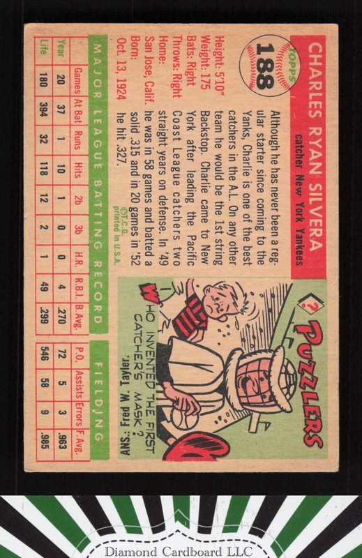 1955 Topps #188 Charlie Silvera GD b, back