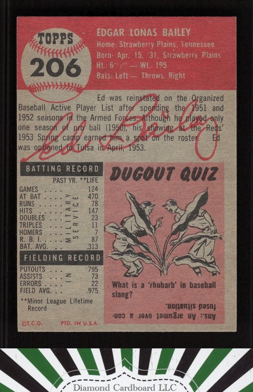1953 Topps #206 Ed Bailey VGEX+ f, back