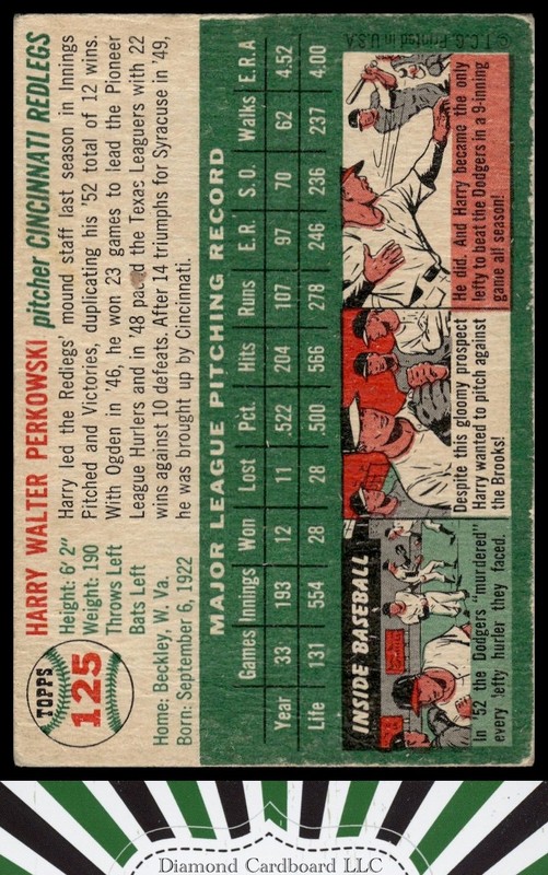 1954 Topps #125 Harry Perkowski VG i, back