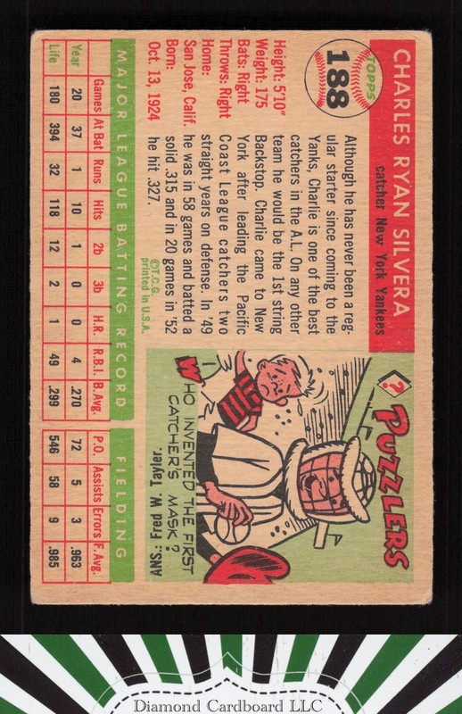1955 Topps #188 Charlie Silvera VG d, back
