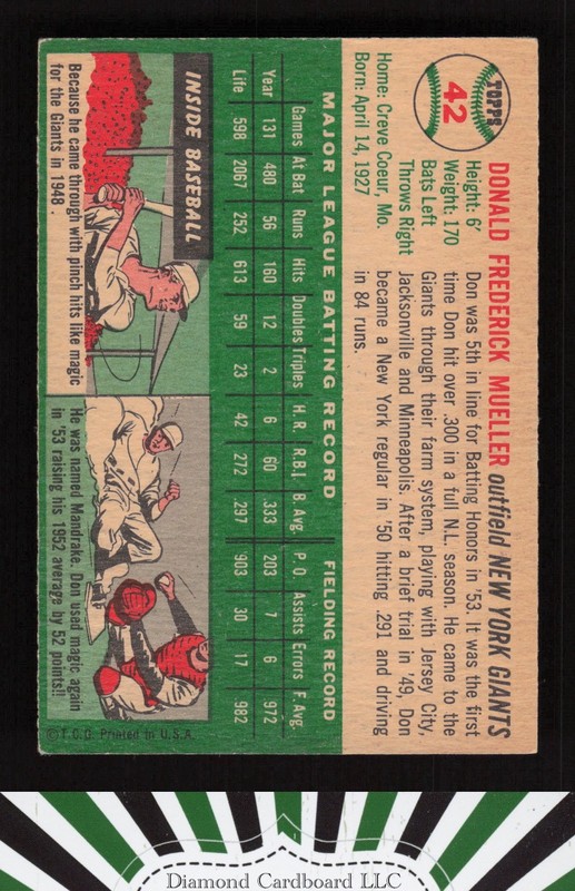 1954 Topps #42 Don Mueller EX k, back