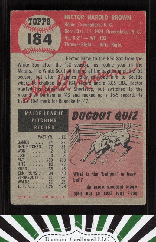 1953 Topps #184 Hal Brown VG e, back
