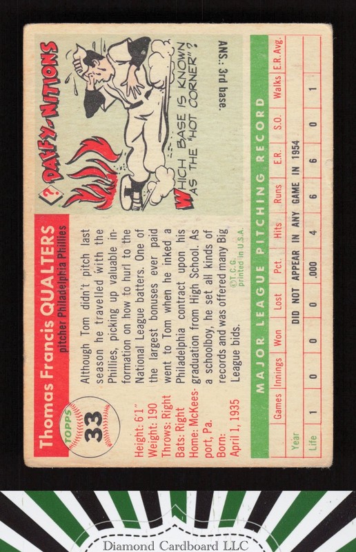 1955 Topps #33 Tom Qualters GD s, back