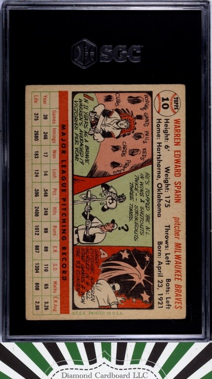 1956 Topps #10 Warren Spahn SGC 3, back