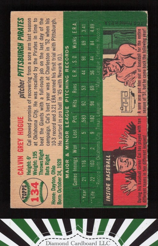 1954 Topps #134 Cal Hogue EXMT (OC) m, back